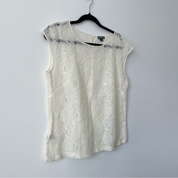 Eddie Bauer Cream Lace Sleeveless Blouse - Picture 6 of 9